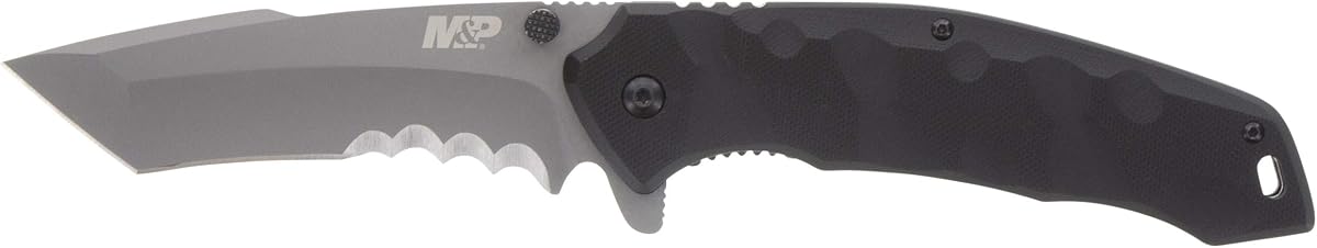 Smith & Wesson M&P Special Ops Cuchillo de apertura asistida de acero inoxidable de 9,3 pulgadas con hoja Tanto de 4 pulgadas y mango G10 para exteriores, táctica, supervivencia y EDC, negro