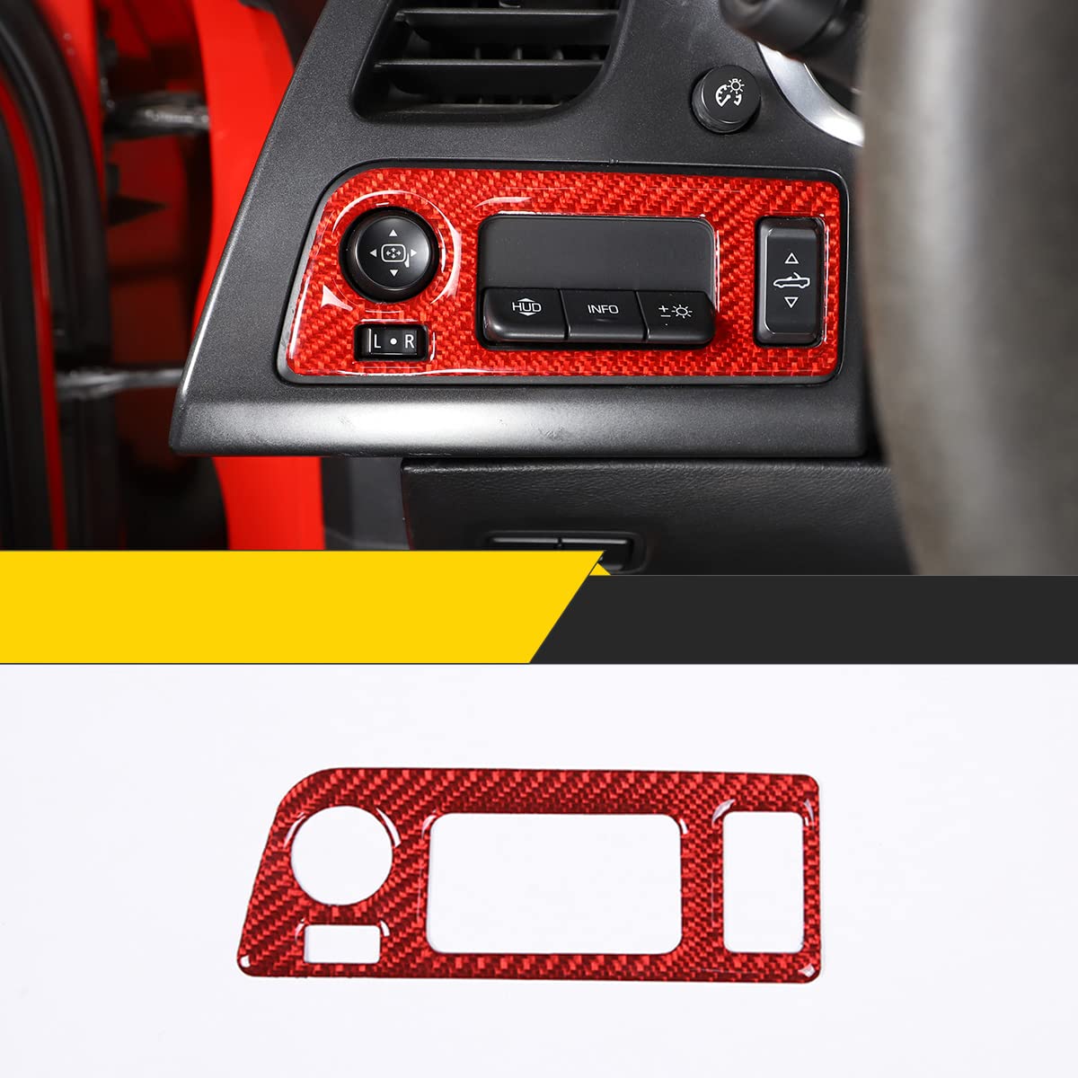 taruisixt for Chevrolet Corvette C7 2014-2019 Soft Carbon Fiber Car Rearview Mirror Adjustment/Car Headlight Light Switch Frame Sticker Protective Car Interior Accessories 1 PCS (Carbon Fiber Red)