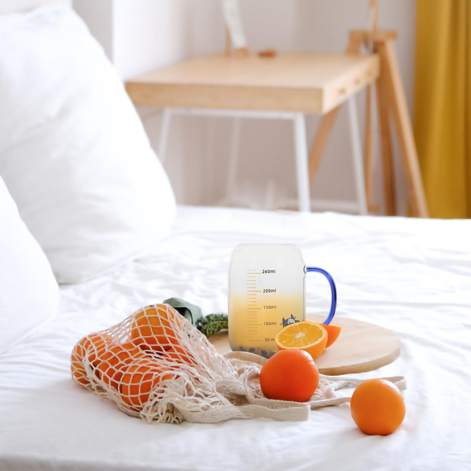 Taza de Leche a Escala 260ml de Vidrio Azul Mango, 2 Piezas