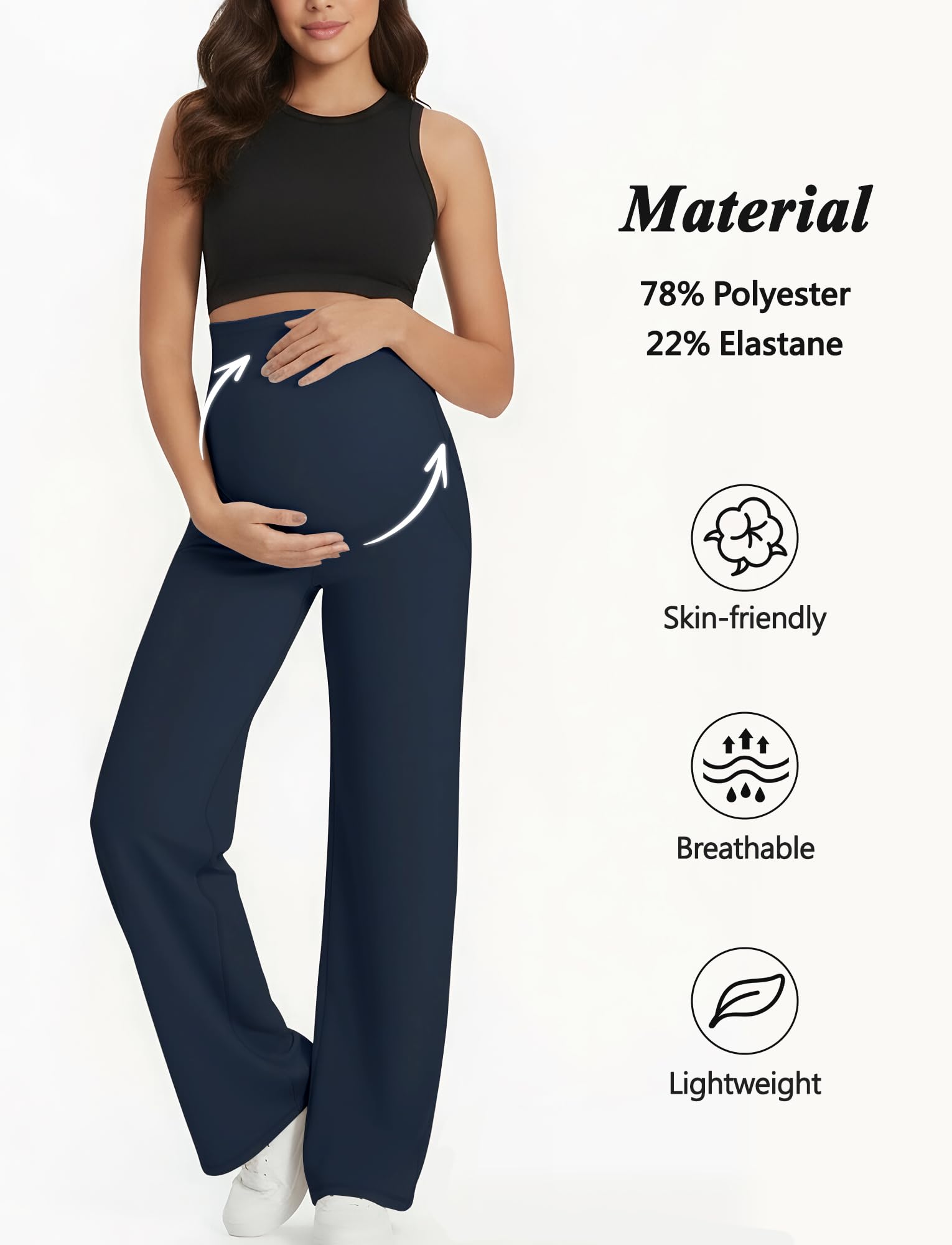 FEOYA Leggings Premaman con Tasche, Pantaloni Gravidanza Vita Alta Supporto, Gamba Larga Yoga Palestra, Elasticizzati per Donna in Gravidanza S-XL