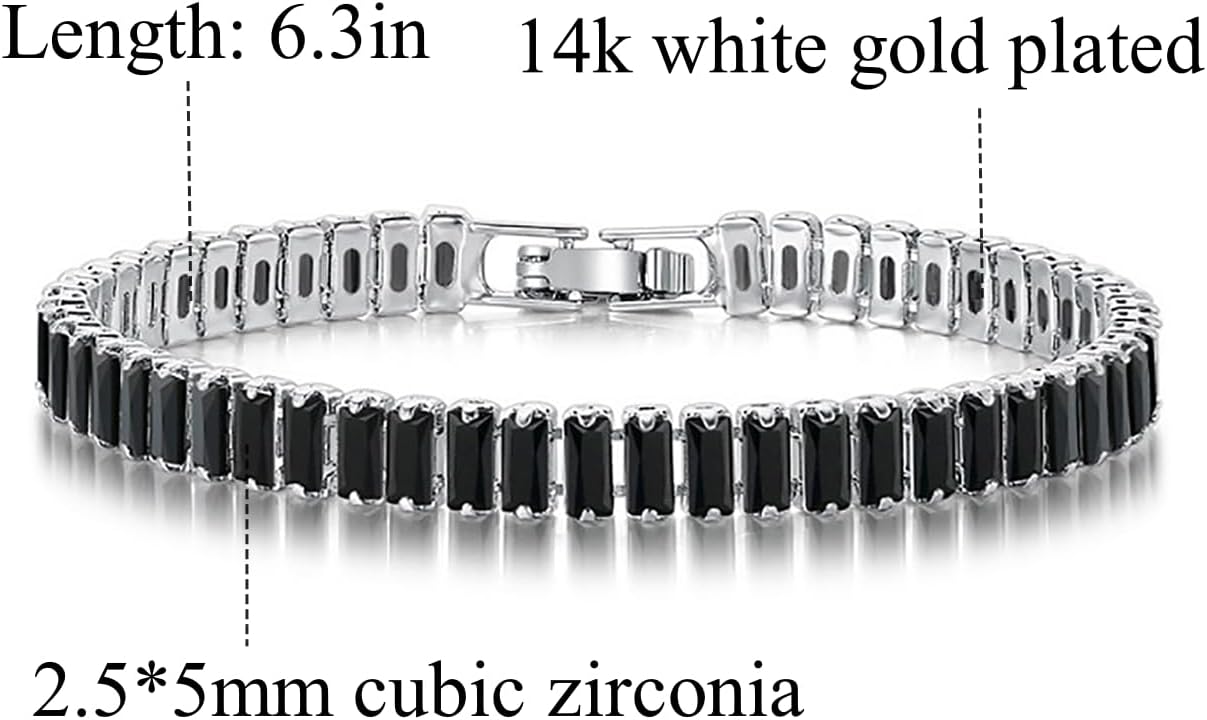 Tennis Bracelets for Women Trendy 14K White Gold Plated Birthstone Tennis Bracelet Sparkly Cubic Zirconia Bracelet Diamond Bracelet Mothers Day Gifts Birthstone Jewelry for Women - Image 2