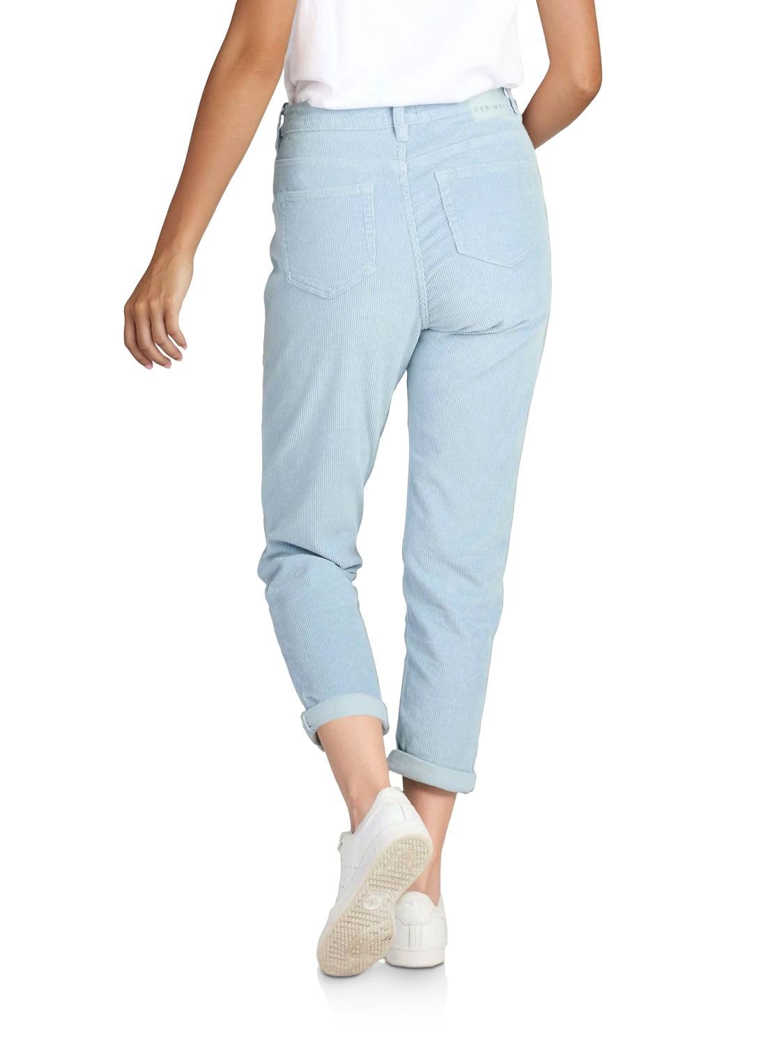 DENIMFY DFLisa Mom Fit Pantaloni da donna a vita alta, in corda, con chiusura lampo, in cotone, tinta unita, blu, verde, beige, S, M, L, XL