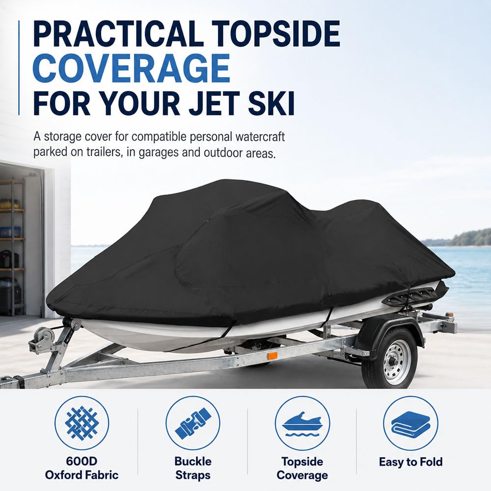 Funda para Moto Acuática, Cubierta para PWC para Sea-Doo GTX 155 | Tela Oxford 600D, cubierta superior para remolque y exterior, correas ajustables con hebilla
