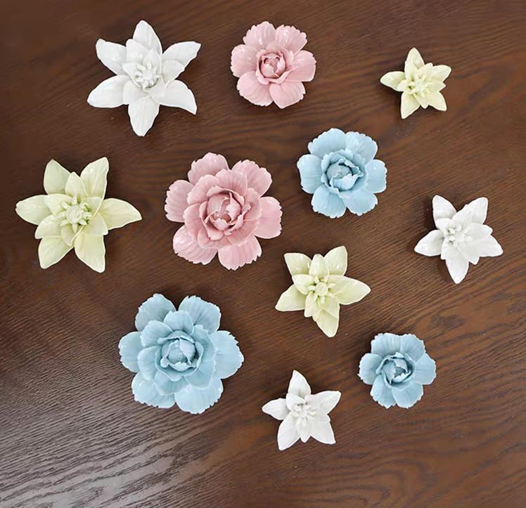 Image of Ceramic Flower Wall Art Decor, Artificial Flower Wall Sculpture,Handmade Ceramic Flowers for Home,Hallway,Living Room, Kitchen,Bathroom (Peony,White, 2.76 inch)