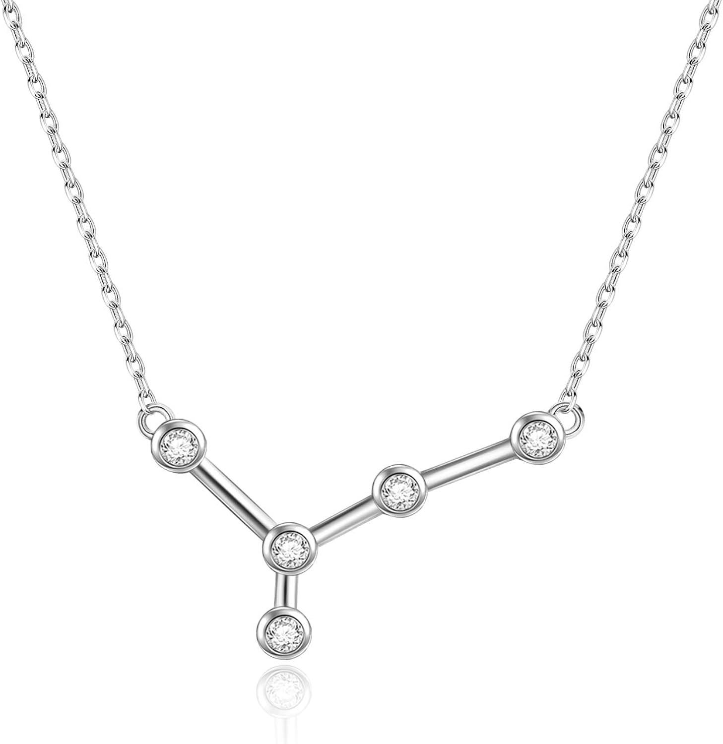 AOBOCO Sterling Silver Zodiac Necklace Embellished with Crystals from Austria, 12 Constellation Horoscope Astrology Necklace, Anniversary Birthday Jewelry Gifts for Women