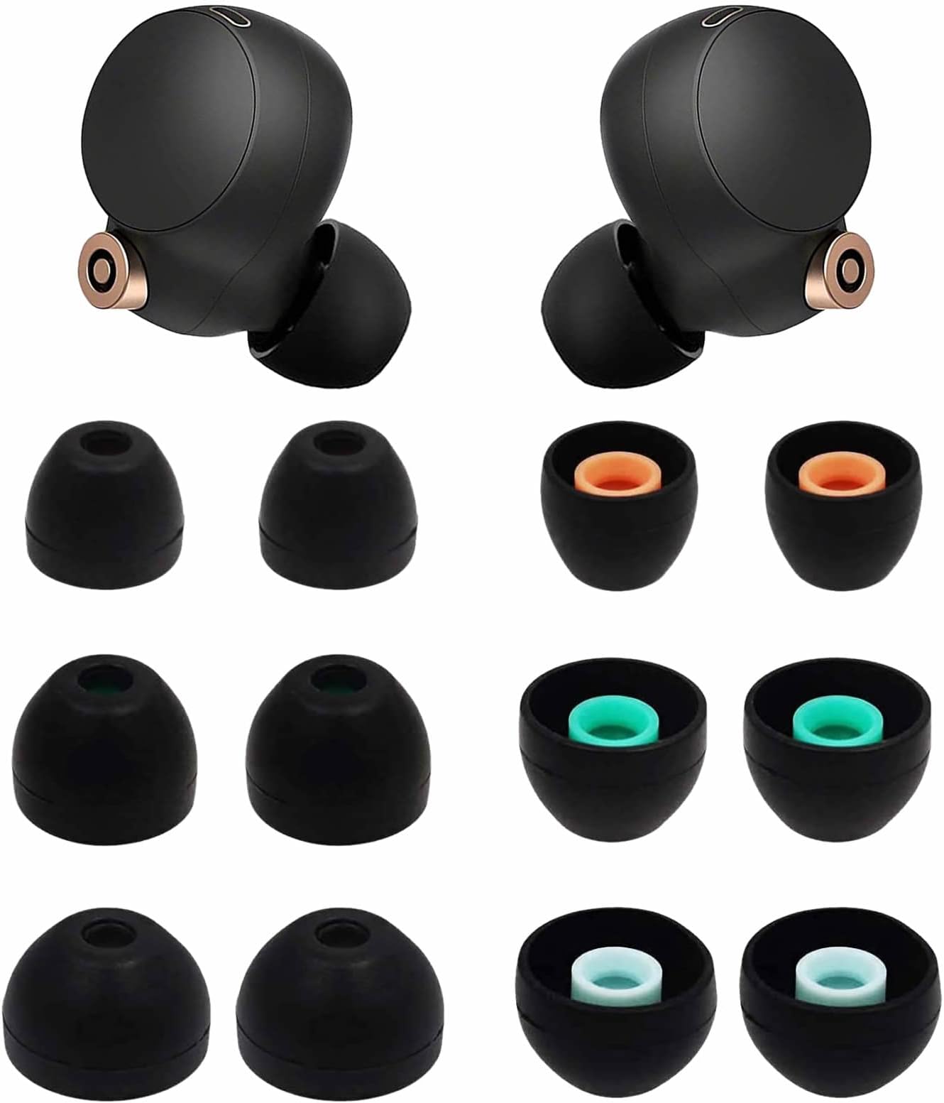 6 Pairs Replacement Eartips Buds for WF-1000XM5 / WF-1000XM3 / WF-C700N / WF-C500 Eartips Earbuds Flexible Soft Silicone Rubber Skin Accessories for Sony WF-1000XM4 - S/M/L Black