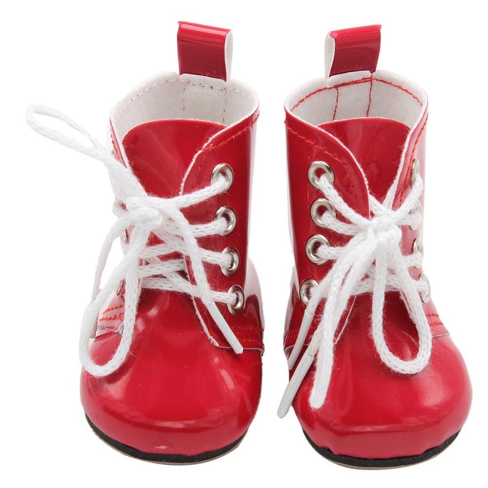 Uterui 18in Doll Leather Boots for 46cm American Doll Lace-up Shoes Costume Accessory (Red)