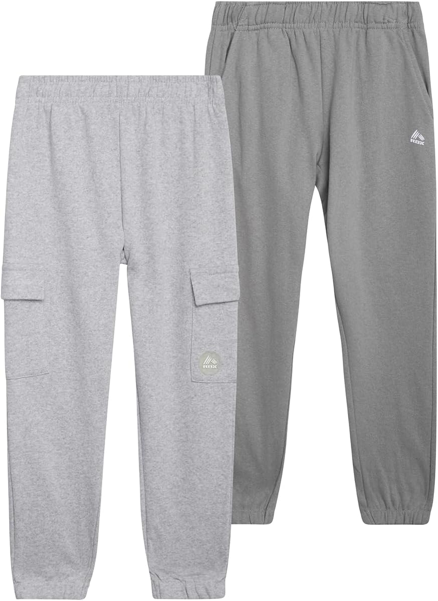 RBX Boys Sweatpants, 2-Pack Soft Fleece Joggers, Elastic Waist & Pockets