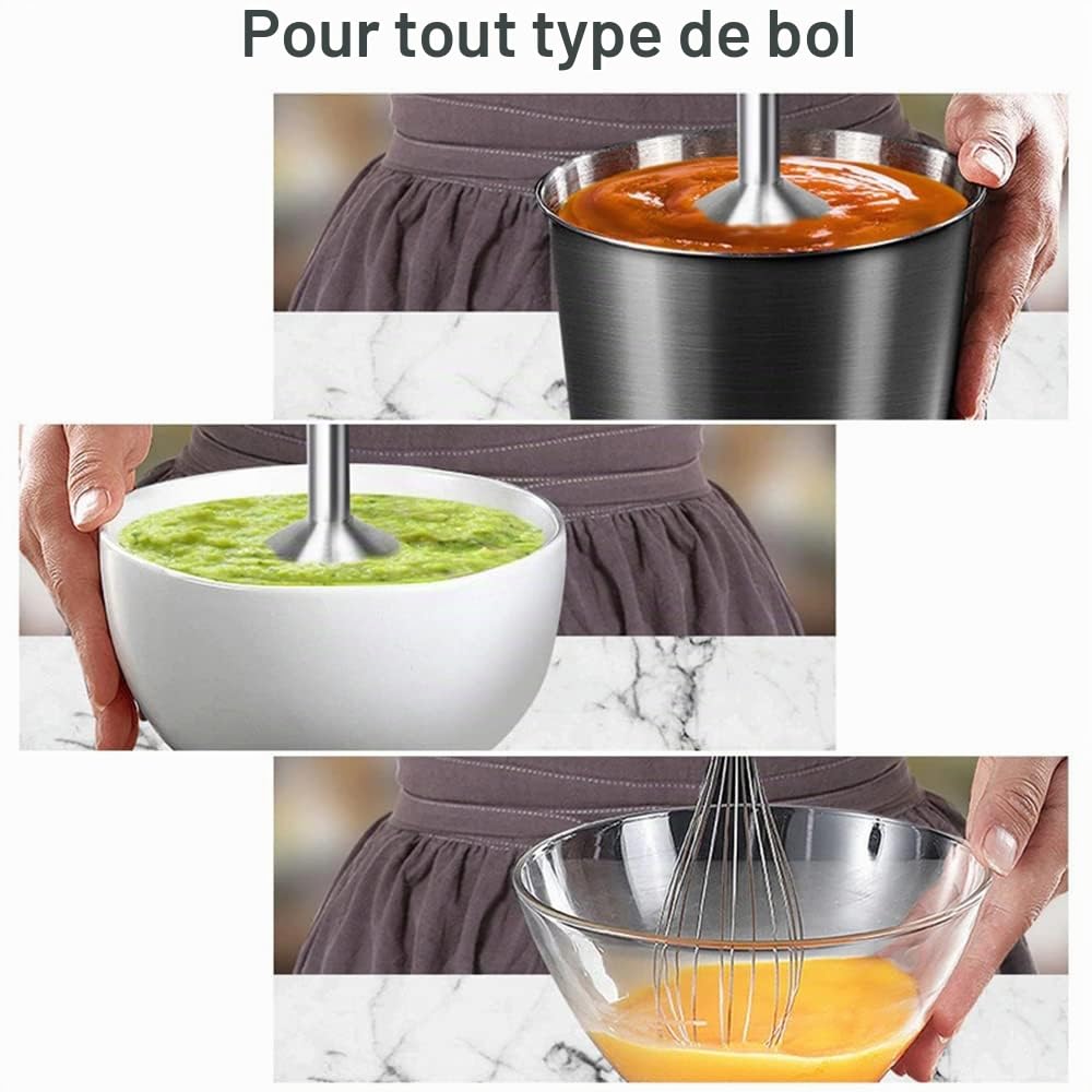 Lehmann Chopsui Mixeur plongeant 1200 W, Mixeur Plongeur avec 8 niveaux de vitesse, Mixeur blender pour Aliments pour Bebe, Soupe, Sauce et Purée, 9 Accessoires du mixer inclus