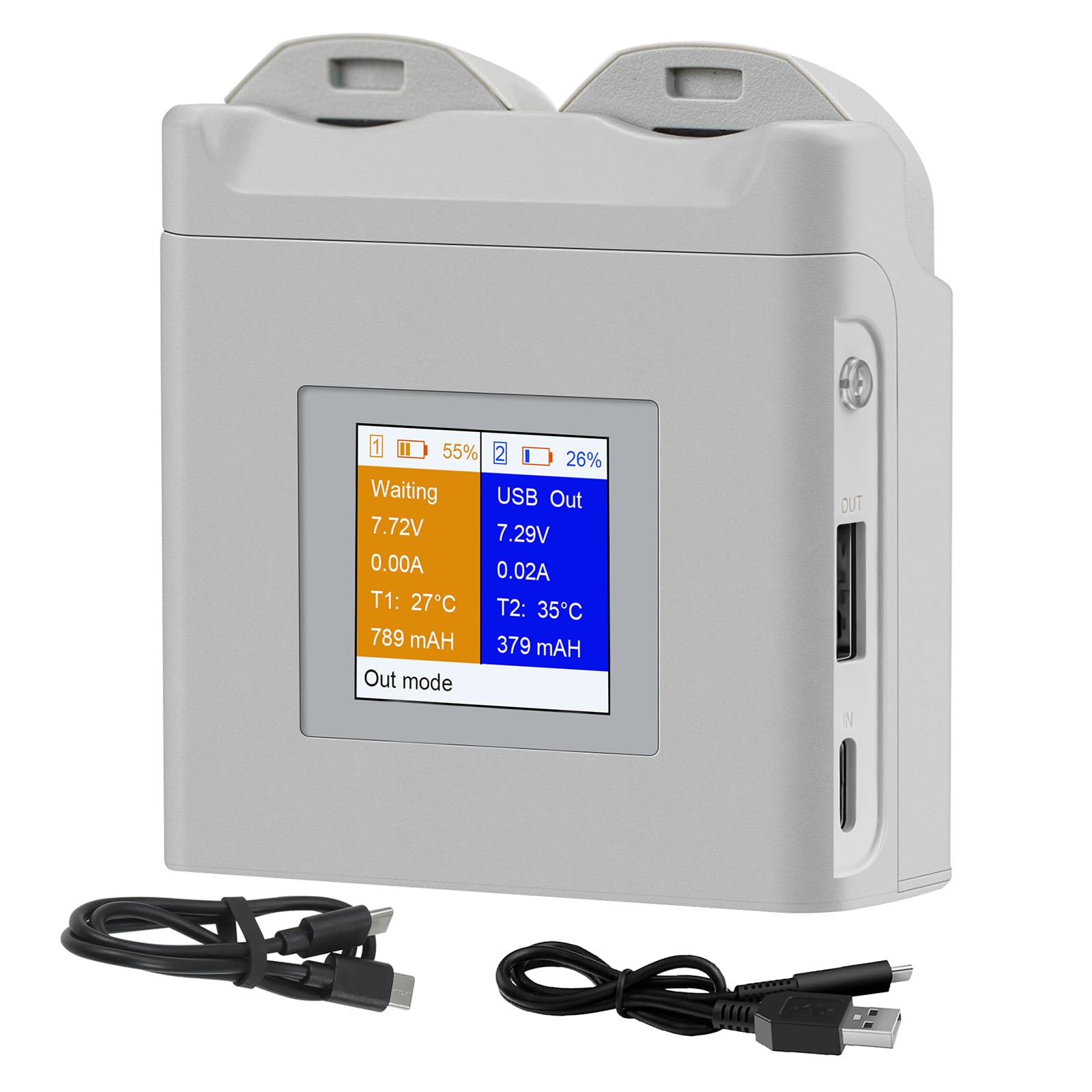 Hubs de charge légers à double port pour batterie avec affichage clair PD25W sortie USB 5V2A charge rapide