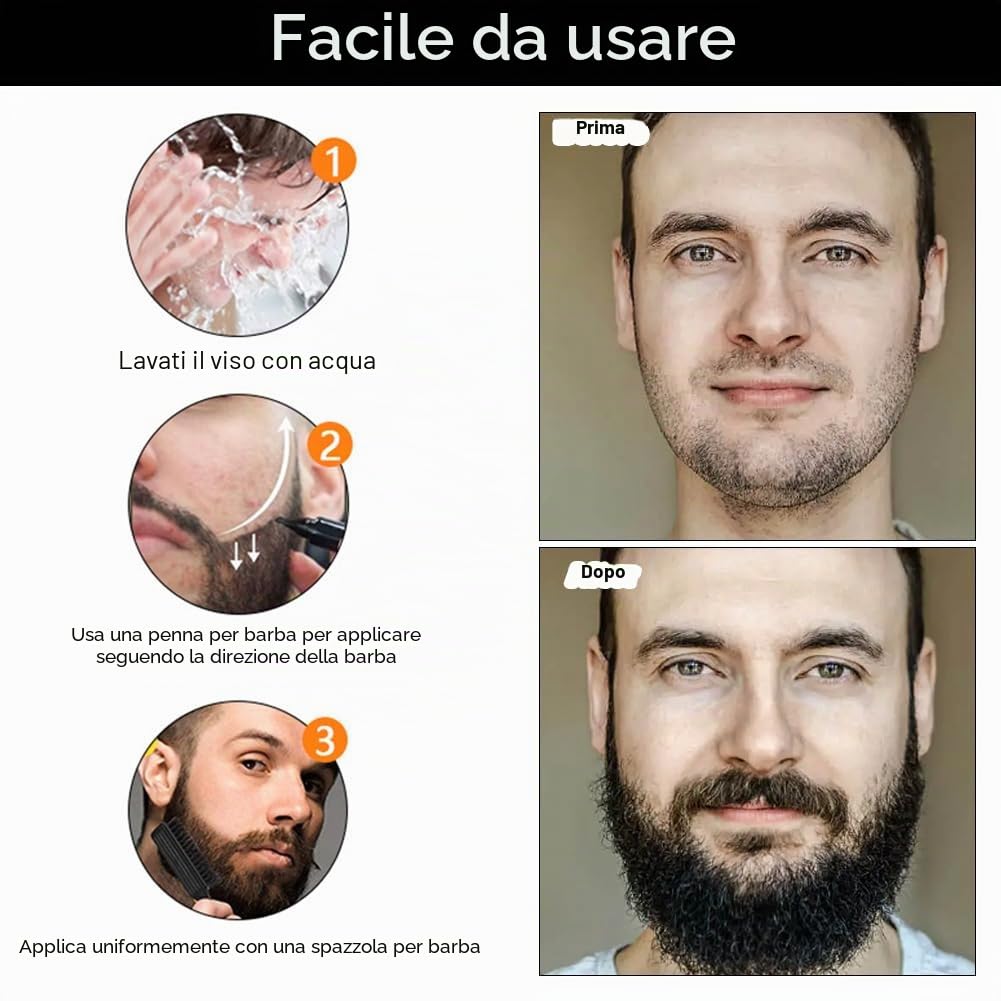 Penna per Barba Uomo,Kit Matita Riempitiva per Barba da Uomo,Penna per Riempimento Barba,Beard Filling Pen,Riempimento Barba Impermeabile,Matita per Barba e Pennello per Barba,Nero