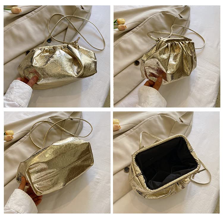 Women’s Soft Cloud Dumpling Pouch Bag，Ruched Soft Vegan Leather Clutch Purse Shoulder Bag3