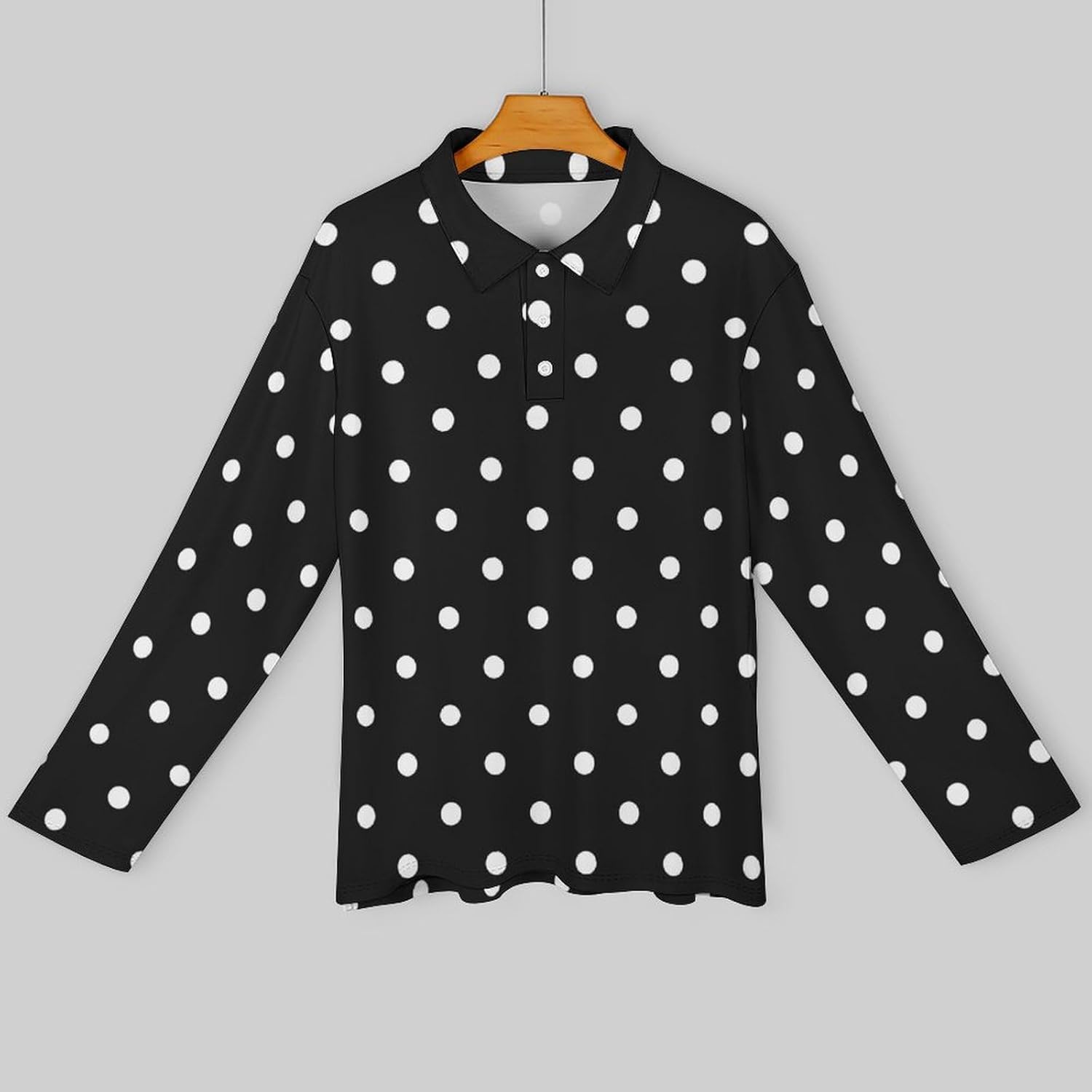 Polka Dot Black White Simple Pattern Men's Polo Shirt Long Sleeve Golf Shirts Athletic Casual T-Shirt