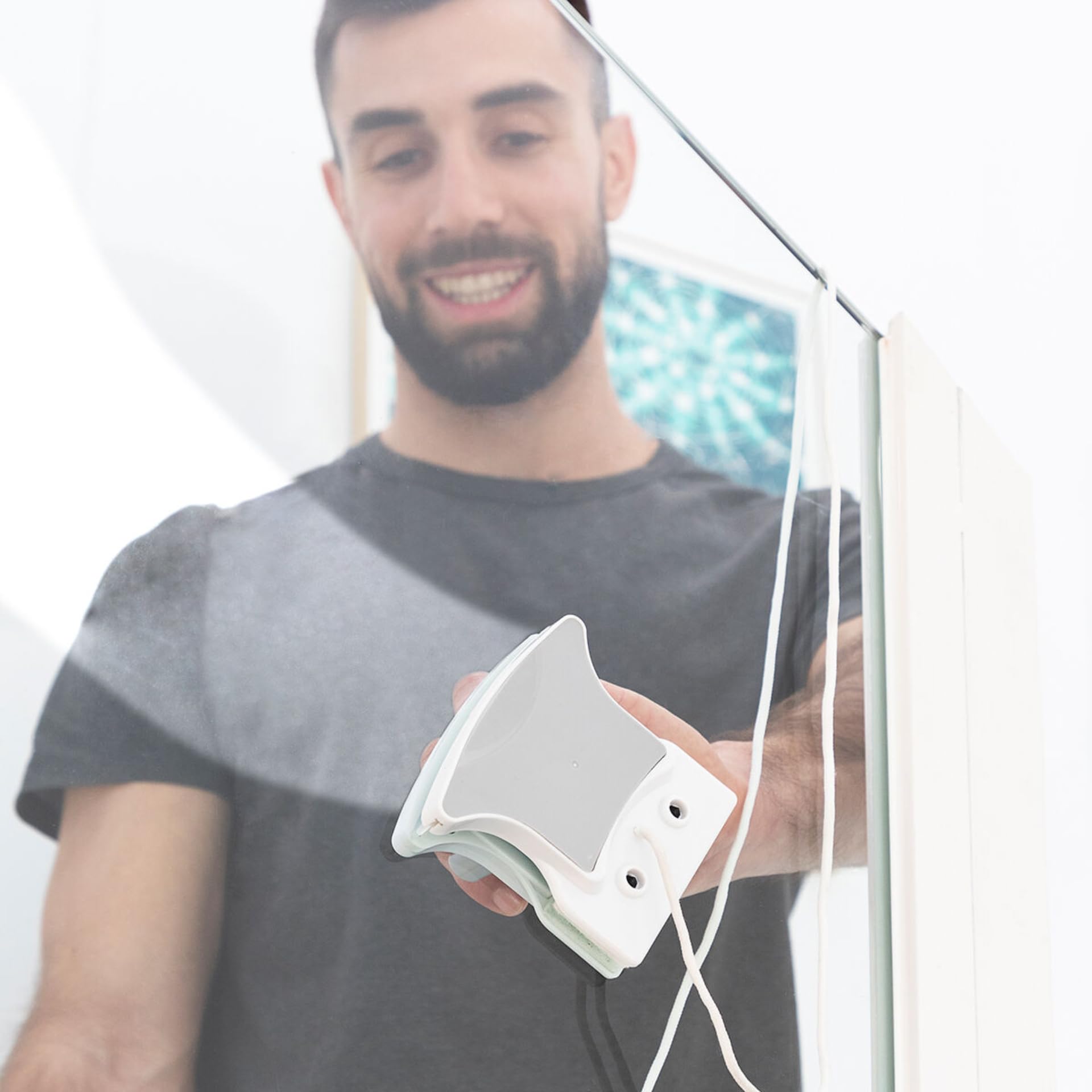 BricoLoco.com Detergente magnetico a doppio lato con corda di sicurezza – Detergente per finestre facile e veloce | per vetri fino a 8 mm, con spugne e gomme riutilizzabili