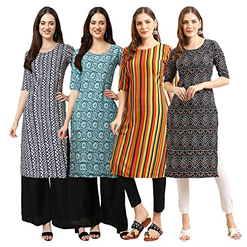 Image of Pinkmint Women's Crepe Digital Print Straight Kurta [Pack of 4]