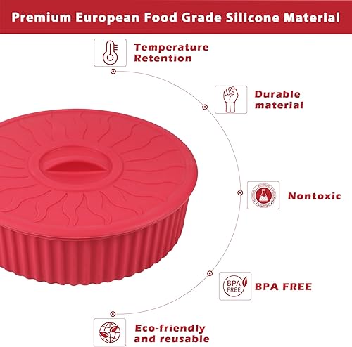 Miniatura 2 de KOLUTI Recipiente de silicona antiadherente para calentar tortillas, soporte de almacenamiento de tacos de 10 pulgadas con tapa, caja de servicio