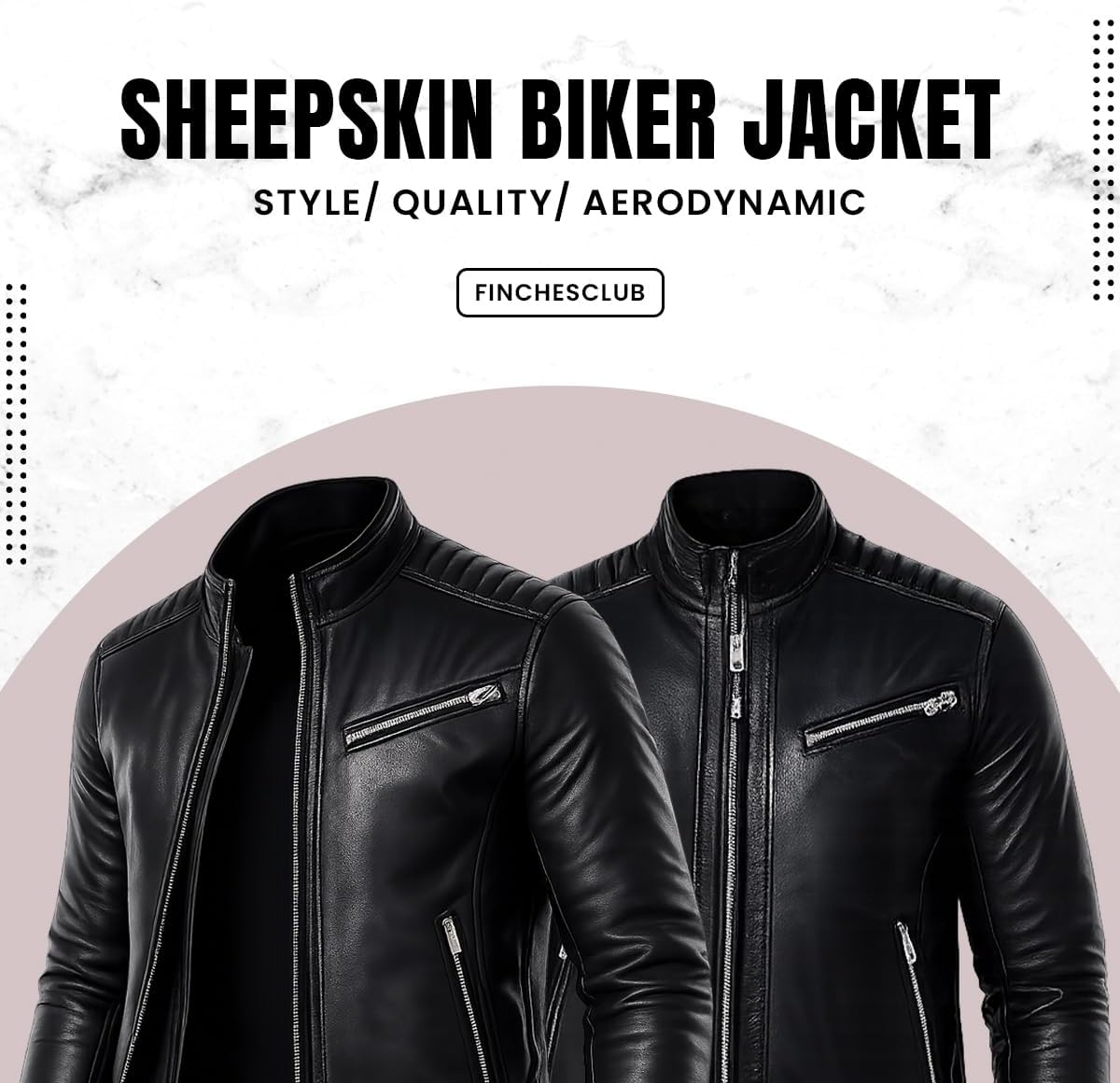 FINCHESCLUB Mens Leather Jacket Cafe Racer Motorcycle Jacket - Black Leather Winter Jacket for Men - Genuine Lambskin Leather - Image 5