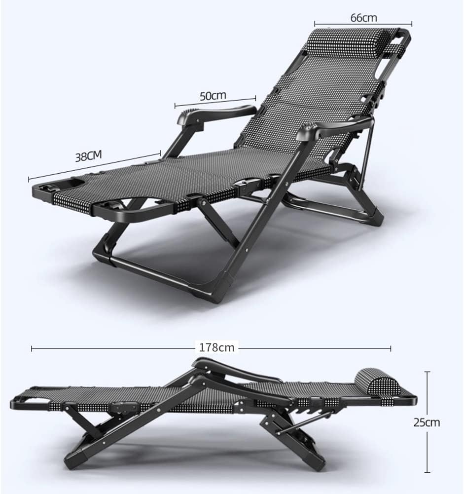 Lounge Chair Outdoor Chaise 2 in 1 Folding Cot 5 Position Reclining Patio Chairs Adjustable Patio Lawn Recliner Chair Indoor Reclining Chairfor Poolside Camping Beach Steel Frame (Color : A)