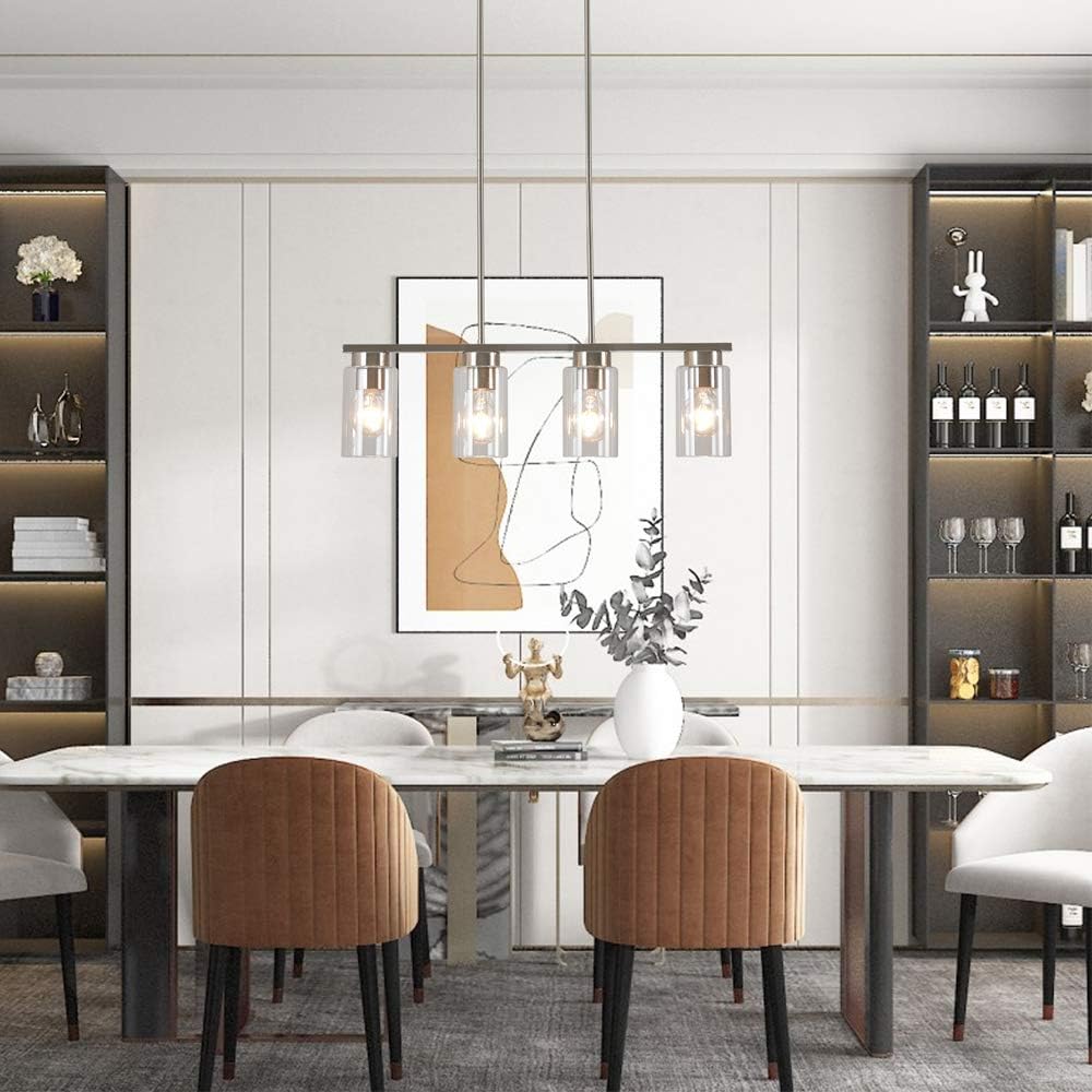Flash Deals - 60% OFF Indstrial Kitchen Island Light, 28 Modern 4 Lights Pendant Light Fixture with Clear Glass Shade, Farmhouse Adjustable Hanging Lamp for Dining Room, Restaurant, Brushed Nicked Finish, E26 Base Greatest Product Indstrial Kitchen Island Light, 28 Modern 4 Lights Pendant Light Fixture with Clear Glass Shade, Farmhouse Adjustable Hanging Lamp for Dining Room, Restaurant, Brushed Nicked Finish, E26 Base