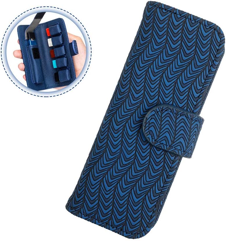 Stylish Texture Carrying Case Wallet for JUUL Pods and Charger,Portable Leather Cover Holder Compatible with JUUL and Other Popular Vapes,Pods,Charger(Device Not Included),Blue