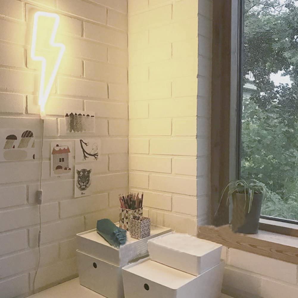 Luz de noche LED de neón, Letreros de neón en forma de rayo Luz de noche decorativa de pared Batería y USB alimentado para decoración del hogar (Blanco cálido)