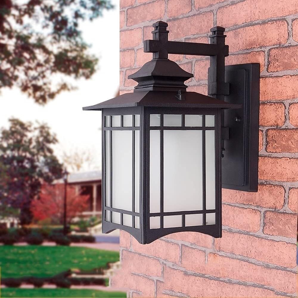 Oświetlenie zewnętrzne, wodoodporna zewnętrzna lampa ścienna chiński kwadratowy zewnętrzny kinkiet ścienny światło aluminiowe szkło zewnętrzne patio oświetlenie ścienne światło ganku (czarny)