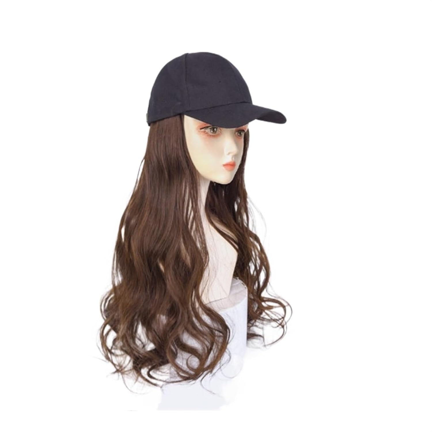 GSOUL Hat with Hair Synthetic Wavy Wigs With Hat Baseball Cap Connection Hair Extensions For Women Adjustable Wig