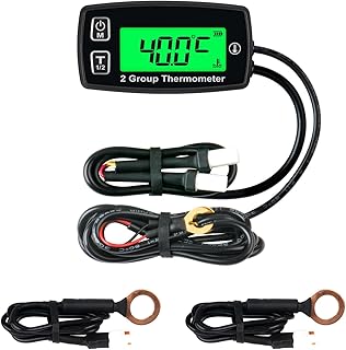 Runleader Digital LCD Engine Temp Gauge,Dual Temperature Record,Backlight Display,User Shutdown,Battery & External Power Supply for Generator Motorcycle Dirtbike ATV Outboard Motor Marine Snowmobile