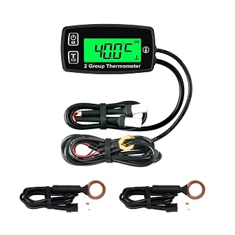 Runleader Digital LCD Engine Temp Gauge,Dual Temperature Record,Backlight Display,User Shutdown,Battery & External Power Supply for Generator Motorcycle Dirtbike ATV Outboard Motor Marine