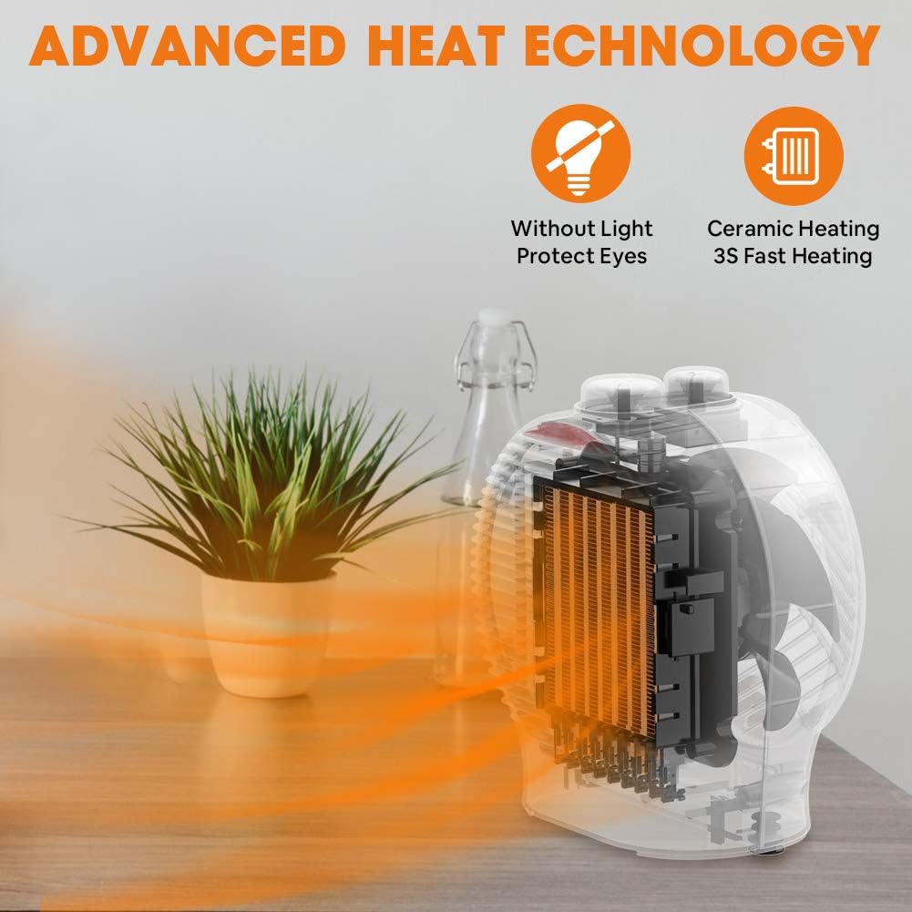 LIFEPLUS Small Portable Space Heater for Indoor Use Office Electric Ceramic Fast Heat Adjustable Thermostat 750W/1500W Comfort Quiet and Safe Overheat and Tip-over Protection for Table Room Home Black