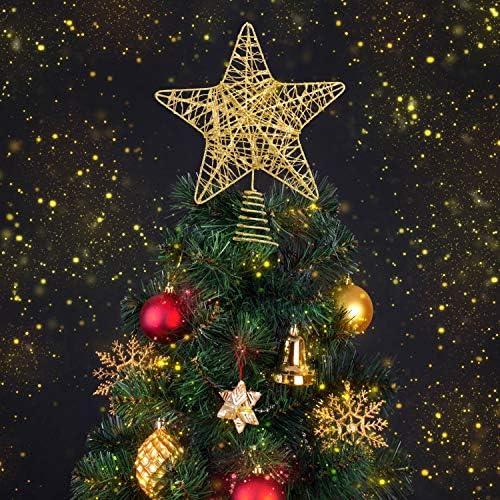VEYLIN Christmas Tree Topper, 10 Inch Metal Glitter Star Treetop for Home Decoration