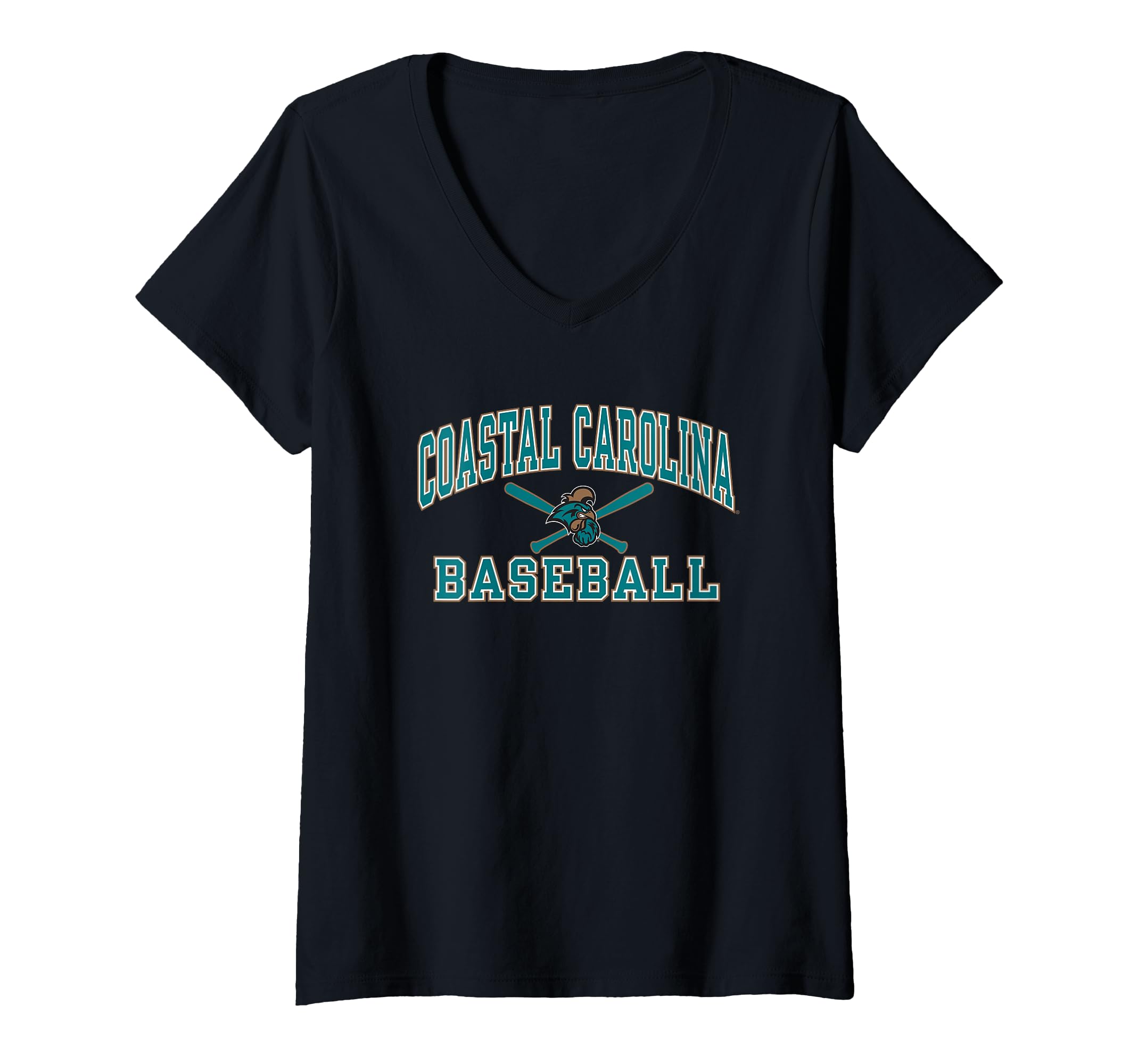 Womens Coastal Carolina Chanticleers Baseball Strike Logo V-Neck T-Shirt