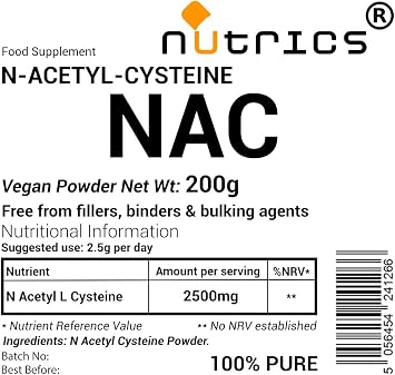 200g NAC N Acetyl Cysteine Powder - 100% Pure - Free from fillers Binders & Bulking Agents - N Acetyl L CYSTEINE (200g)