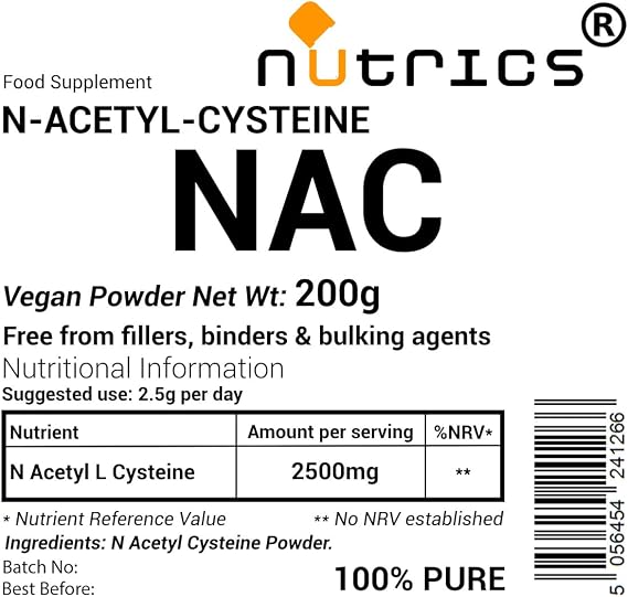 200g NAC N Acetyl Cysteine Powder - 100% Pure - Free from fillers Binders & Bulking Agents - N Acetyl L CYSTEINE (200g)