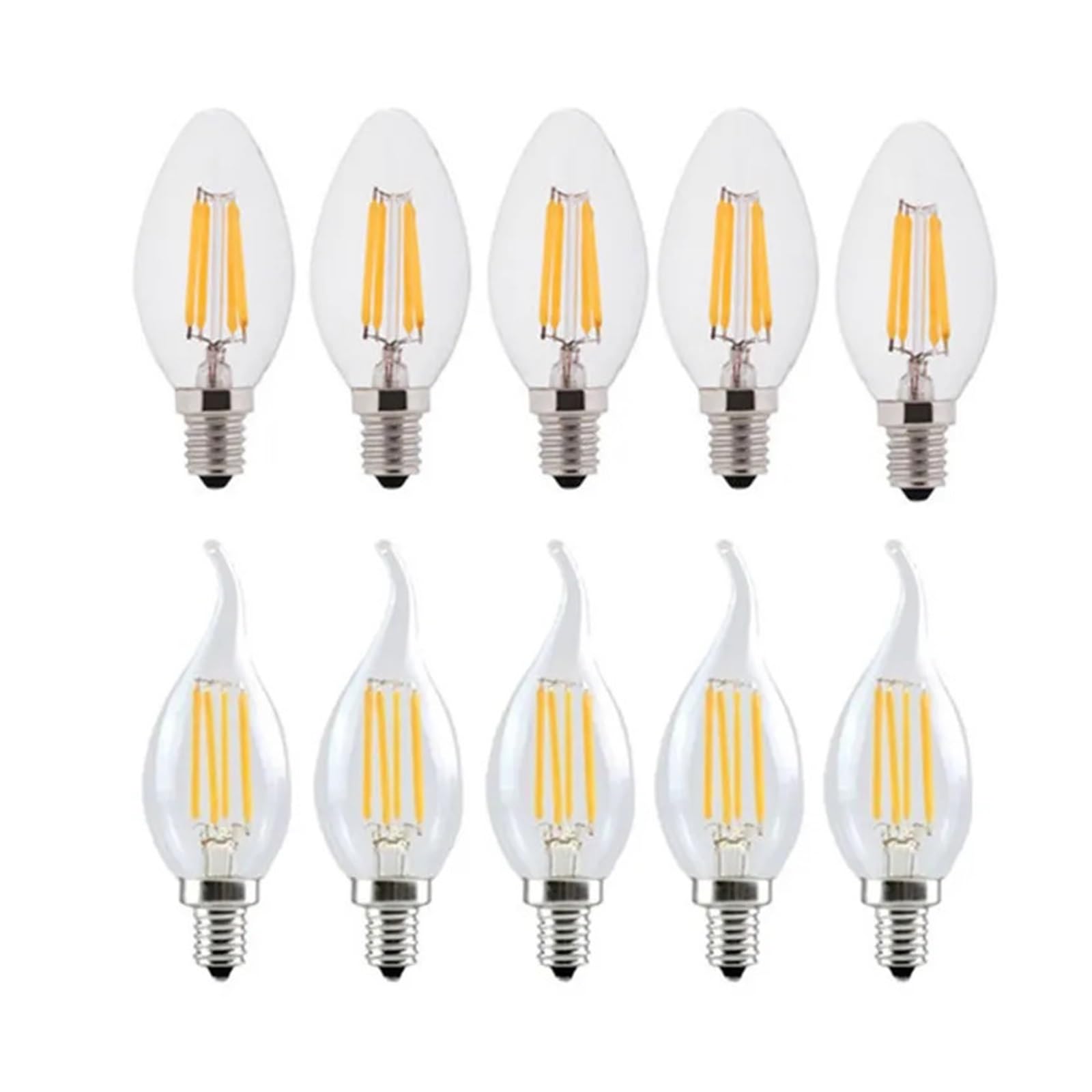 Ampoule LED E14 AC220/110V 2W 4W 6W, bougie à Filament C35 Edison, Style rétro Antique Vintage, blanc froid et chaud, 10 pièces (Color : WHITE, Size : C35_YES_E14 6W 220V)