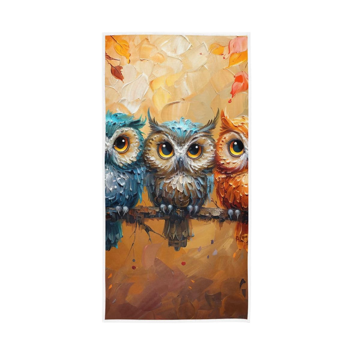 LSRCPD Cute Owls Full Leaves Hand Towels, Multipurpose Hand Towels Cotton for Bathroom, Gym, Hotel, Spa 15 x 30 Inches
