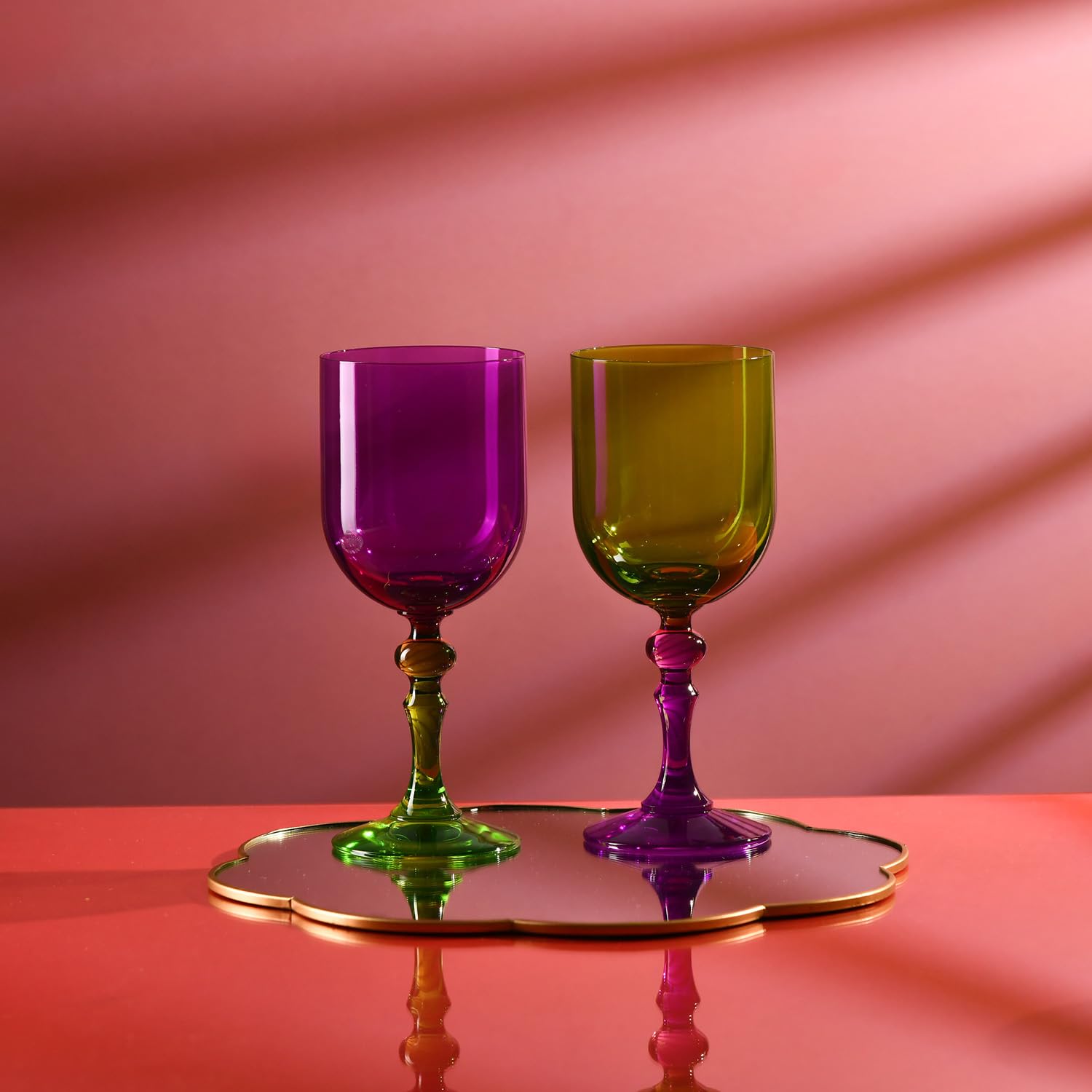 KROSNO – Verres à Vin Rouge et Blanc, Mocktails et Eau 300 ml – Lot de 2 – Collection Bubble – Violet et Vert – Cristal Sans Plomb – Peints à la Main