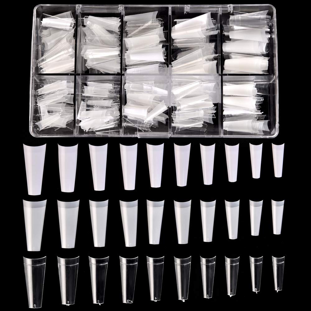 KADSFrench Coffin Ballerina Nail Tips Acrylic Half False Nails 10 Sizes 500 Pcs with Box (HC76)