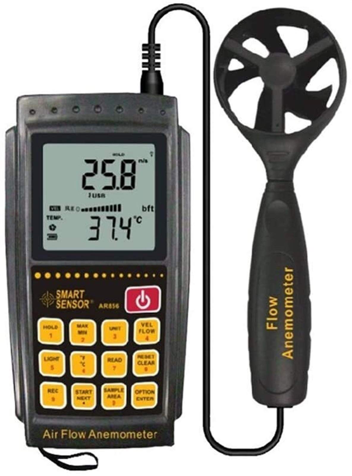 Probador Digital, anemómetro Digital de Flujo de Aire, medidor de Velocidad del Viento con retroiluminación LCD para medir la Velocidad del Viento y la Temperatura, medición científica.