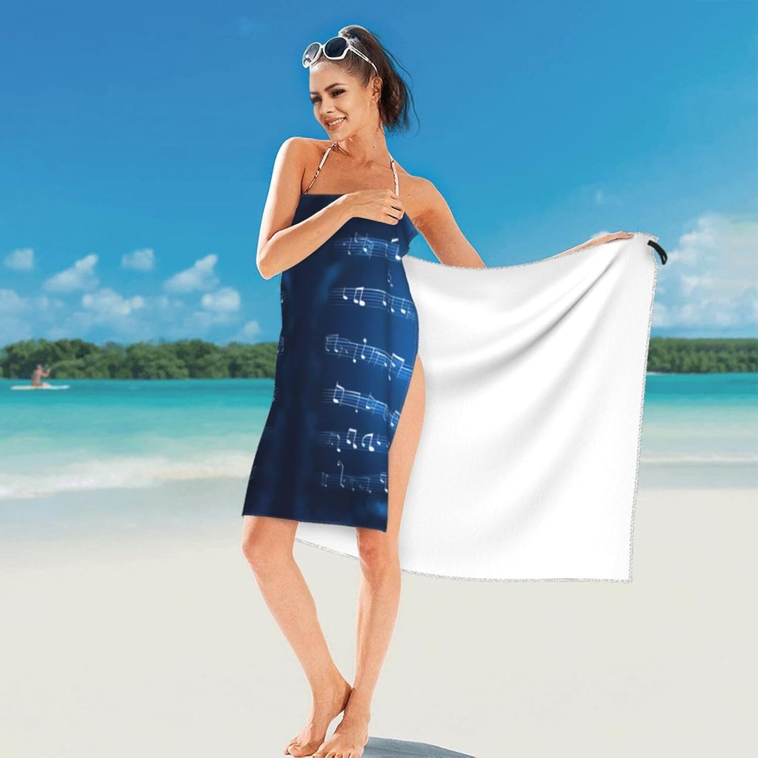 Blue Musical Notes Quick Drying Bath Towel,Microfibre Soft Large Bath Towel,Highly Absorbent Dry Quickly Bath Sheet