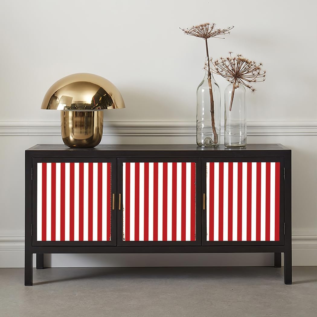 GLOW4U Red Striped Wallpaper Peel and Stick Red Stripe Shelf Liner Contact Paper Furniture Drawer Liner Wall Sticker 17.7X117 Inches