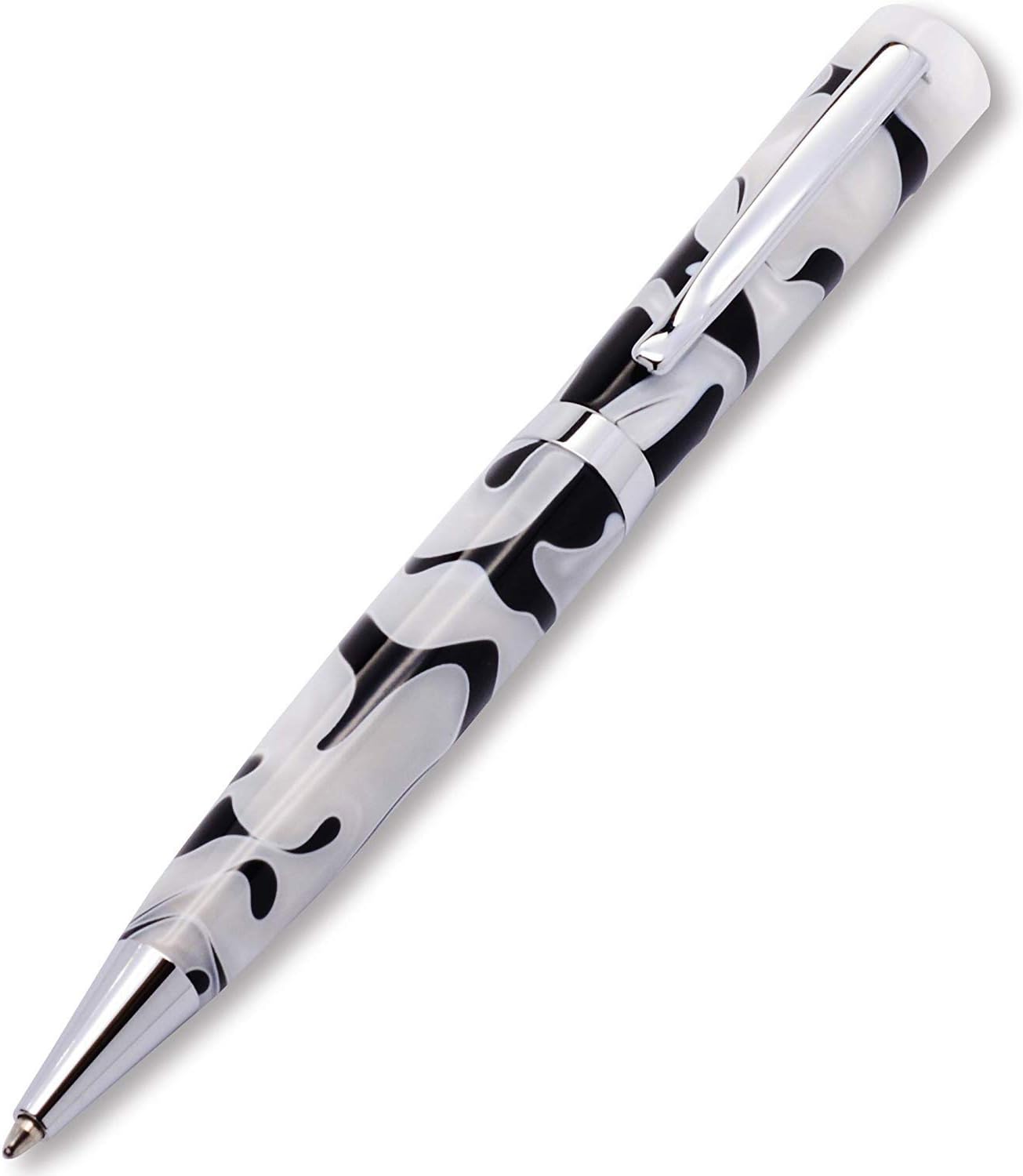 White Luxury Resin Celluloid Finished Ballpoint Pen for Writing. Nice Ball Pen Set Gift for Women & Men. (White/Black)