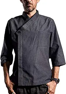 HMLOPX Chef Jacket メンズ レディース 寿司シェフジャケット 日本のキッチンユニフォーム クラシックフィット 食品サービス作業服 ポケット付き (Color : Bluegrey, Size : XXL-XXLarge)