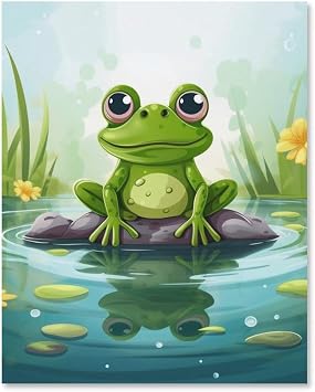 GFLFMXZW Frog In A Pond Wall Art Canvas Painting Photo Prints Modern Wall Decoration Picture Poster Aesthetic Artwork Ready to Hang for Living Room Bedroom Office