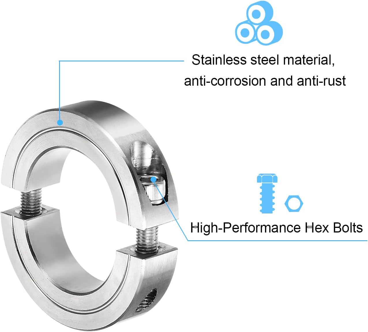 HARFINGTON 2pcs Shaft Collar for 1-3/8" Rod 2-1/4" OD 9/16" Width 304 Stainless Steel Double Split Axle Clamp-On Collar with Set Screw