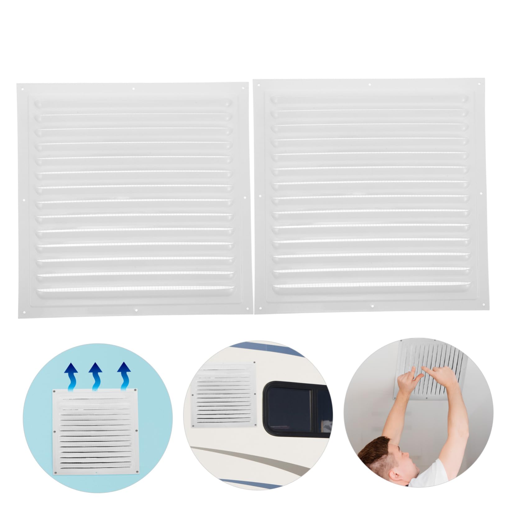Griglia di Ventilazione in Lega di Alluminio 300x300 2 Pezzi | Louvered Design, Montaggio Facile, Bianco, per Pareti Esterne e Casa, Struttura a Pannello Grigliato