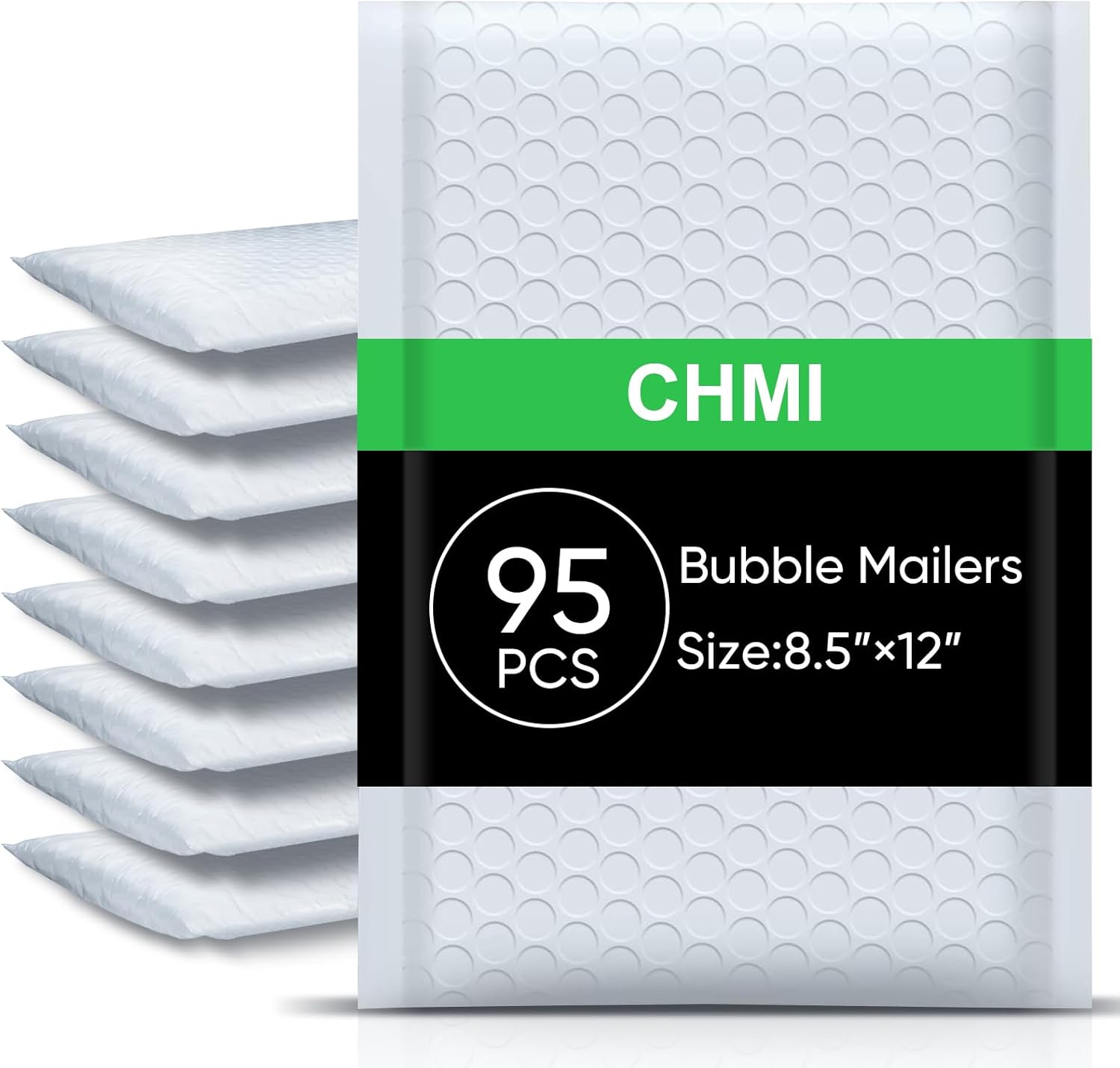 CHMI White Bubble Mailers 8.5 x 12 Inch 95 Pack, Usable Size 8.25X12 Inch Poly Mailers,Mailing Envelopes,Shipping Mailer，Opaque Self Seal Adhesive Waterproof Bags for Packaging and Shipping.