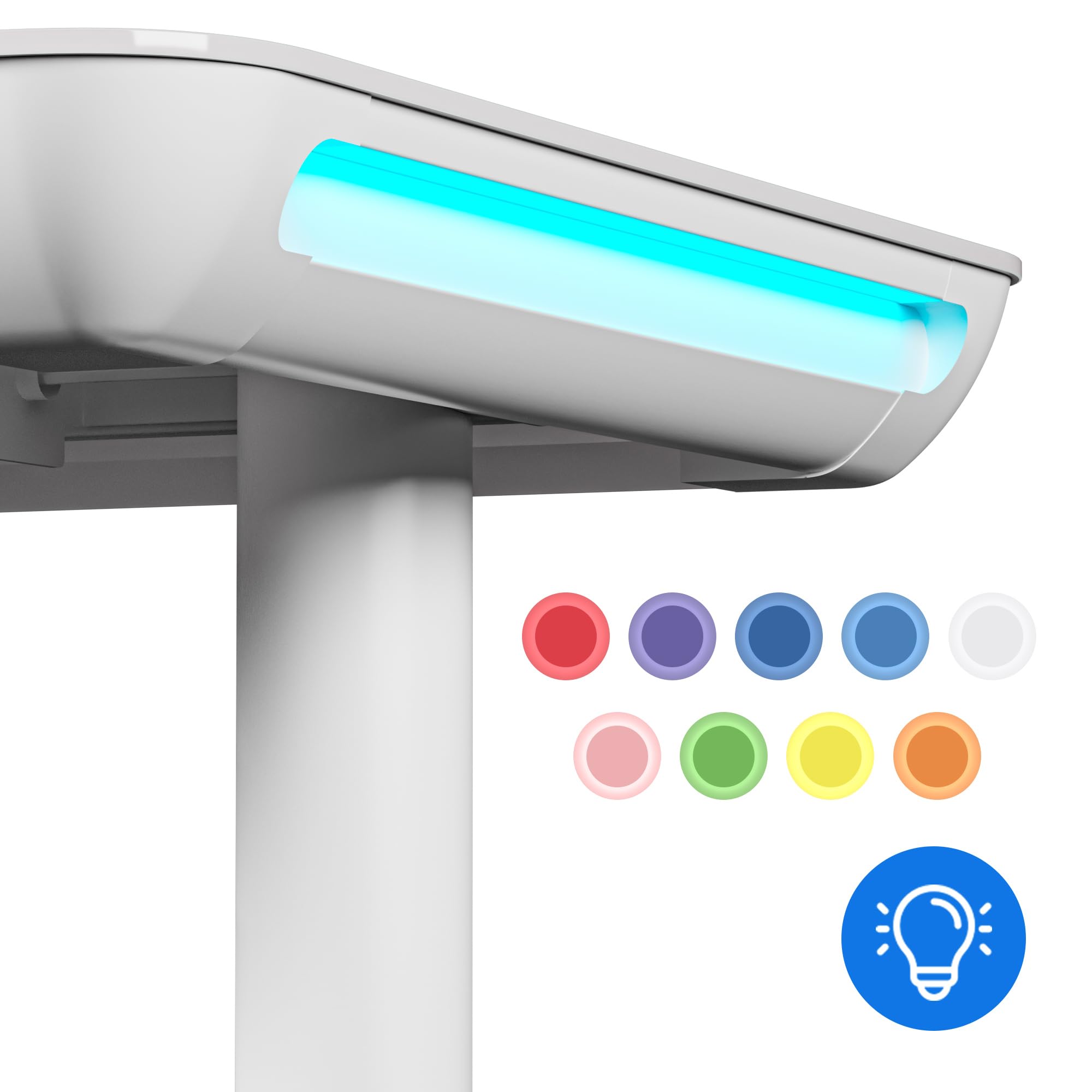 SENSE7 Nomo LED Gaming Schreibtisch, 120x60cm, Höhenverstellbar, USB-C, USB 3.0, Glas, Schublade, Haken, Modern, Weiß, Erwachsener, Home Office, Büro, Lernzimmer, Wohnzimmer