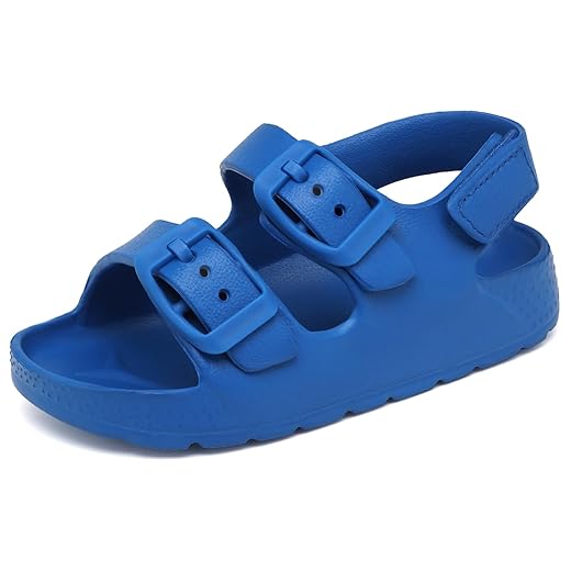 INMINPIN Sandália infantil com fivela para meninos e meninas, confortável, bico aberto, com alça traseira ajustável