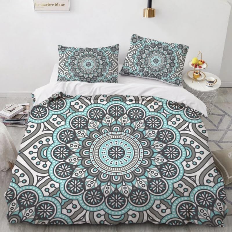 Funda nórdica mandala de 155x220 cm para cama de 90 con almohada blanca